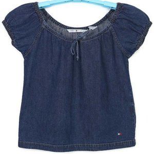 Vintage Tommy Hilfiger Denim Jean Shirt Top Blouse‎ Blue Short Sleeve 4